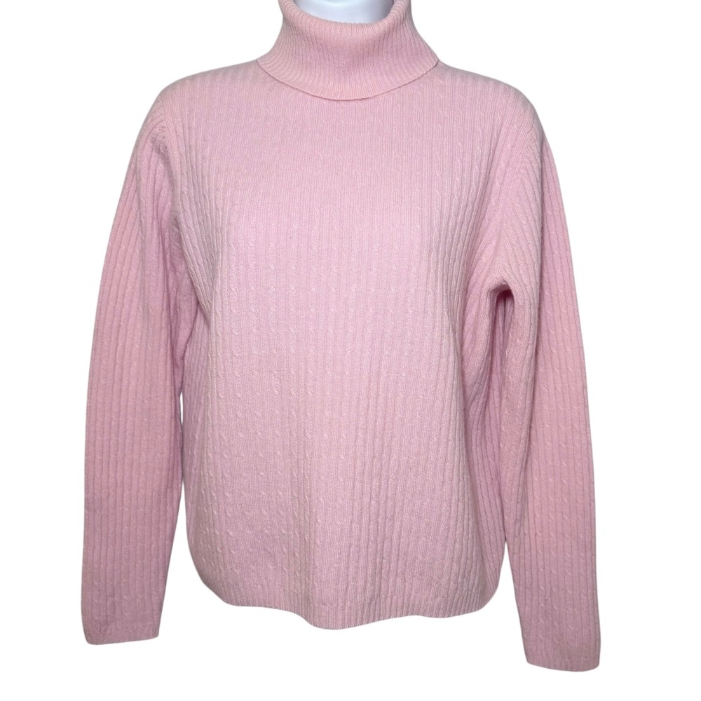 Kenar Womens Small Pink 100% Cashmere Cable Knit Turtleneck Sweater Pullover